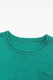 Green Solid Color Off Shoulder Rib Knit Sweater with Pocket