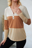 Orange Striped Color Block Henley Top