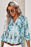 Blue Wild Snake Print Shirt with Pockets