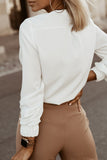 White Crew Neck Gathered Stretch Cuff Shirt