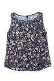 Blue Cutout Decor Round Neck Floral Tank Top