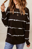 Black Striped Abstract Long Sleeve Casual Sweatshirt