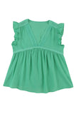 Green Eyelet V Neckline Ruffle Swiss Dot Top