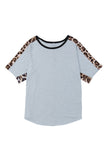 Black Leopard Splicing O-neck Short Sleeve T Shirt