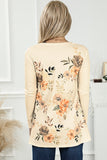 Apricot Floral Print Ribbed Knit Slim Fit Cardigan