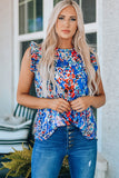 Rose Floral Print Tank Top with Ruffles