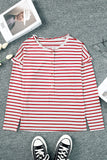 White Striped Print Ruffled Buttoned Long Sleeve Top