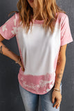 Pink Tie Dye Color Bleached Short Sleeve T Shirt