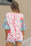 Multicolor Leopard Floral Mixed Print Ruffle Sleeve Surplice Blouse