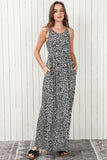 Gray Leopard Print Pocketed Sleeveless Maxi Dress