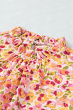 Orange Boho Floral Ruffle Short Sleeve Frill Mock Neck Blouse