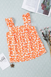 Orange Floral Print Square Neck Ruffle Tank Top