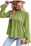 Black Frilled Mock Neck Ripple Bubble Sleeve Blouse