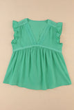 Green Eyelet V Neckline Ruffle Swiss Dot Top