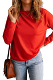 Red Solid Color Crewneck Pullover Sweatshirt