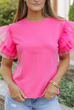 Pink Tulle Ruffle Sleeve Top