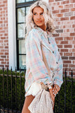 Pink Collared Neckline Plaid Pattern Long Sleeve Shirt