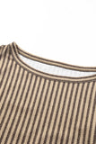 Gray Crew Neck Ruffled Striped Tank Top