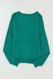 Green Solid Color Off Shoulder Rib Knit Sweater with Pocket