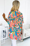 Multicolor Abstract Geometry Print Half Puff Sleeve Loose Shirt