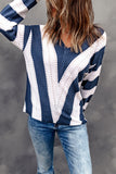 Gray Striped Colorblock V Neck Knitted Sweater