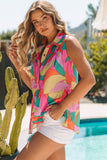 Multicolor Abstract Geometry Print Half Puff Sleeve Loose Shirt