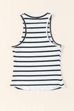 White Striped Print Ribbed O-neck Sleeveless Top