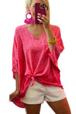 Rose Leopard Print Oversized Half Sleeve V Neck Top