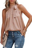 Pink Sleeveless Tie Mock Neck Leopard Tank Top