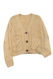 Green Front Pockets Buttons Textured Cardigan