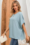 Apricot Ribbed Knit Batwing Sleeve Tunic Oversized T Shirt