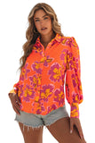 Red Floral Print Lantern Sleeve Shirt