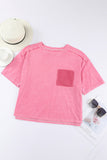 Pink Lace Patch Pocket Long Sleeve T-shirt