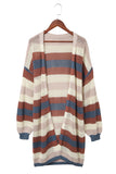 Blue Striped Color Block Hollowed Knit Cardigan