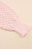 Pink Loose Pointelle Knit Ribbed V Neck Sweater