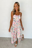 Pink Floral Print Lace Splicing Sleeveless Blouse