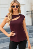 Red Slash Cutout Cap Sleeve T Shirt