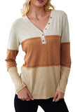 Orange Striped Color Block Henley Top