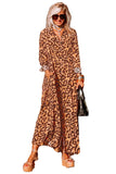 Leopard Button-Up Long Sleeve Maxi Dress