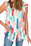 Pink Color Block Ruffled Mock Neck Ruffled Top