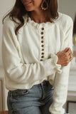 Khaki Frill Trim Buttoned Knit Pullover Sweater