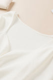 Beige Ruched Sweetheart Neckline Rib Knit Sweater