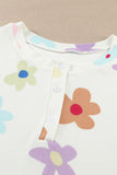 White Flower Print Notch V-Neck Flutter Tank