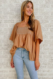 Brown Square Neck Wide Sleeves Flowy Top