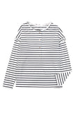 White Striped Print Ruffled Buttoned Long Sleeve Top