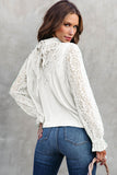 Black Mock Neck Lace Splicing Long Sleeve Blouse