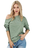 Green Smocked 3/4 Sleeve Casual Loose Top