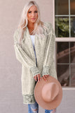 Pink Plaid Knitted Long Open Front Cardigan