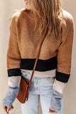 Brown Color Block Striped Ribbed Knit Sweater