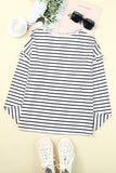 White Striped Print Ruffled Buttoned Long Sleeve Top